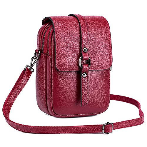 FORRICA Handy Umhängetasche Damen Handytasche zum Umhängen Echte Leder Handtaschen Frauen Schultertasche Kleine Crossbody Tasche Geldbörse Rot von FORRICA