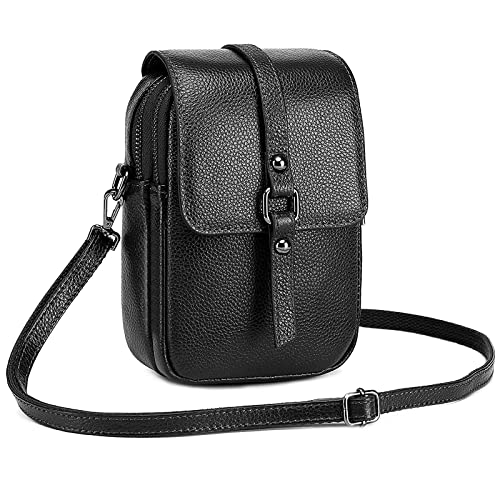 FORRICA Handy Umhängetasche Damen Handytasche zum Umhängen Echte Leder Handtaschen Frauen Schultertasche Kleine Crossbody Tasche Geldbörse Schwarz von FORRICA