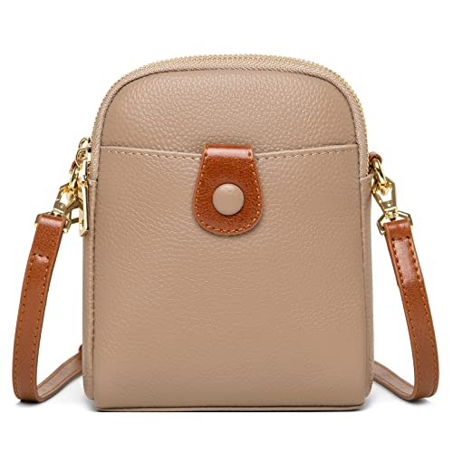 FORRICA Handy Umhängetasche Damen Handytasche zum Umhängen Echte Leder Handtaschen Mädchen Schultertasche Kleine Crossbody Tasche Khaki A von FORRICA