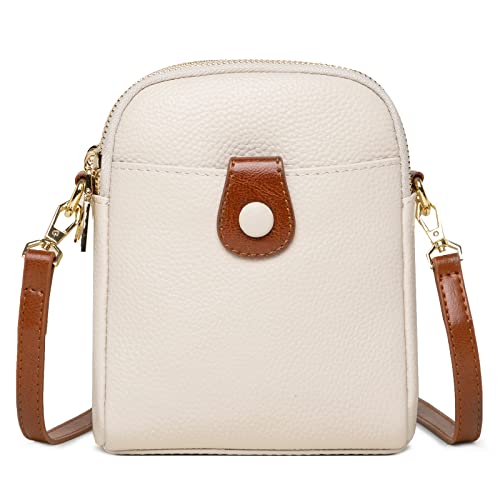 FORRICA Handy Umhängetasche Damen Handytasche zum Umhängen Echte Leder Handtaschen Mädchen Schultertasche Kleine Crossbody Tasche Weiß A von FORRICA