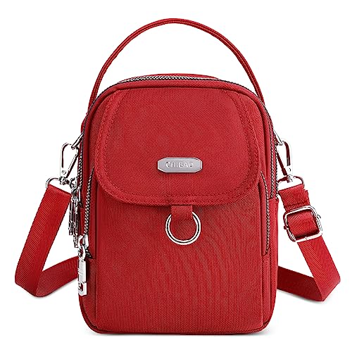 FORRICA Handy Umhängetasche Damen Handytasche zum Umhängen Wasserdicht Handtasche Frauen Schultertasche Kleine Crossbody Tasche mit Kopfhöreranschluss Rot A von FORRICA
