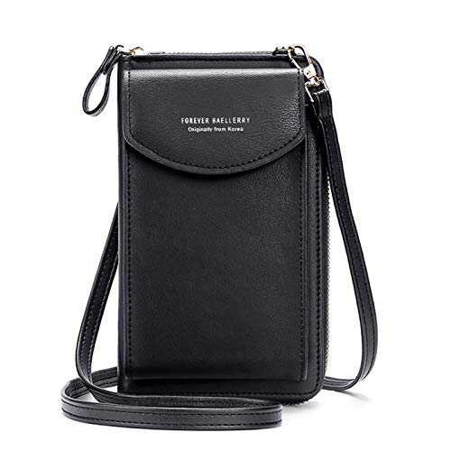 FORRICA Handy Umhängetasche Damen Leichte Geldbörse Frauen Kleine Crossbody PU Leder Schultertasche Mädchen Handytasche mit Kartenfächer Verstellbar Schultergurt Schwarz von FORRICA