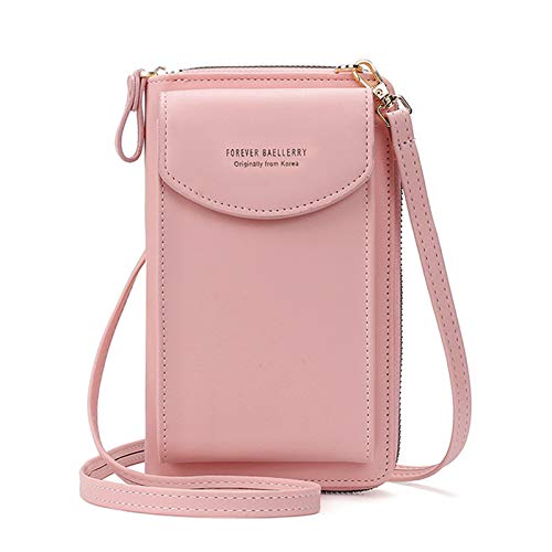 FORRICA Handy Umhängetasche Damen Leichte Geldbörse Frauen Kleine Crossbody PU Leder Schultertasche Mädchen Handytasche mit Kartenfächer Verstellbar Schultergurt Pink B von FORRICA