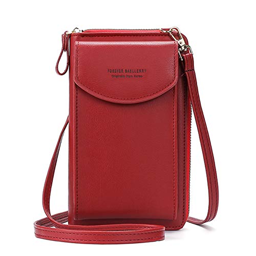 FORRICA Handy Umhängetasche Damen Leichte Geldbörse Frauen Kleine Crossbody PU Leder Schultertasche Mädchen Handytasche mit Kartenfächer Verstellbar Schultergurt Rot von FORRICA