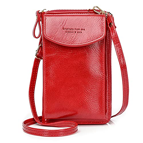 FORRICA Handy Umhängetasche Damen Leichte Kleine Crossbody Geldbörse Frauen PU Leder Schultertasche Mädchen Handytasche mit Kartenfächer Verstellbar Schultergurt Rot A von FORRICA