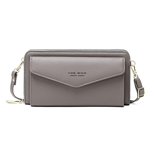 FORRICA Handy Umhängetasche Touchscreen Damen Geldbörse Handytasche zum Umhängen Mädchen Crossbody Tasche Kleine PU Leder Portemonnaie RFID Schutz mit Kartenfächern Grau von FORRICA