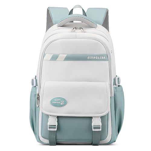 FORRICA Mädchen Schulrucksack Studenten Ranzen Groß Damen Rucksack Wasserdicht Polyester Schultaschen 15,6 Zoll Laptop Tagesrucksack Daypack für Reisen Camping Grau Blau von FORRICA