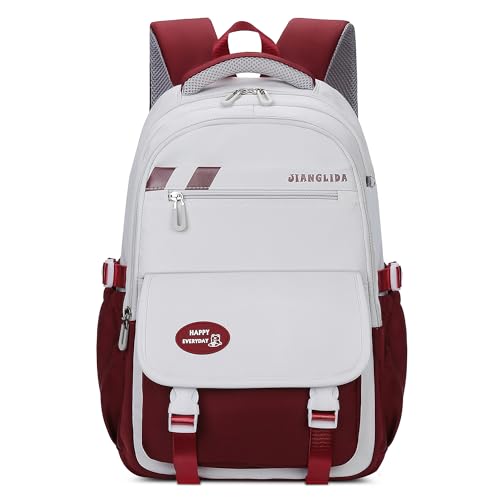 FORRICA Mädchen Schulrucksack Studenten Ranzen Groß Damen Rucksack Wasserdicht Polyester Schultaschen 15,6 Zoll Laptop Tagesrucksack Daypack für Reisen Camping Rot von FORRICA