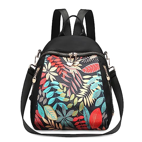 FORRICA Rucksack Damen Klein Schultertasche Mode Frauen Tagesrucksack Mehrere Taschen wasserdichte Nylon Casual Handtaschen Daypack für Shopper Arbeiten Reisen Ahornblatt von FORRICA