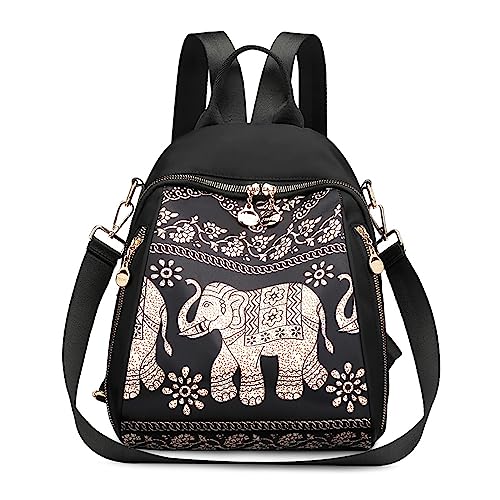 FORRICA Rucksack Damen Klein Schultertasche Mode Frauen Tagesrucksack Mehrere Taschen wasserdichte Nylon Casual Handtaschen Daypack für Shopper Arbeiten Reisen Elefant von FORRICA