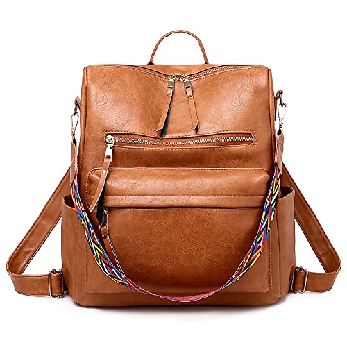 FORRICA Rücksack Damen Schultertasche PU Leder Laptop Tasche Frauen Schulrucksäcke Vintage Backpack Schultertaschen Für Reisen Business Braun von FORRICA