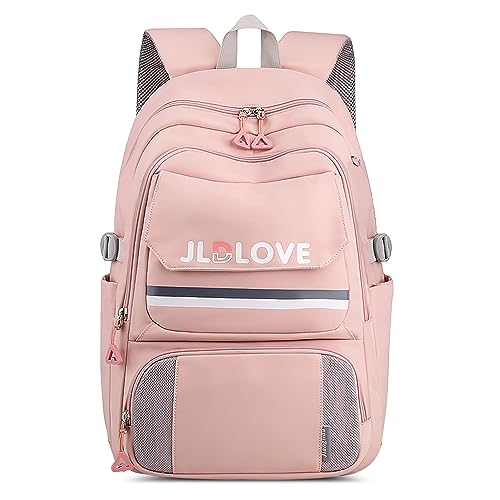 FORRICA Schulrucksack Mädchen Teenager Ranzen Groß Laptop Rucksack Damen Backpack Nylon Wasserdicht Mehrere Taschen Daypack für Reisen Geschäft Universität Rosa von FORRICA