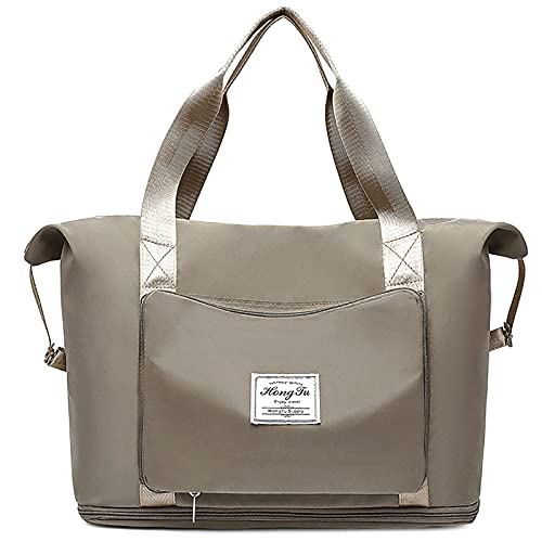 FORRICA Sporttasche Damen Herren Reisetaschen mit Nassfach Fitnesstasche Faltbar Erweiterbar Trainingstasche Gym Sport Tasche Groß Sporttaschen Khaki von FORRICA