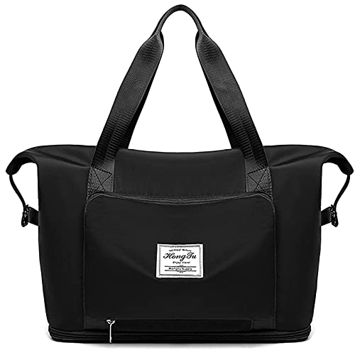 FORRICA Sporttasche Damen Herren Reisetaschen mit Nassfach Fitnesstasche Faltbar Erweiterbar Trainingstasche Gym Sport Tasche Groß Sporttaschen Schwarz von FORRICA