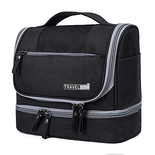 FORRICA Tragbare Kosmetiktasche Damen Herren Kulturtaschen Groß Waschbeutel Kosmetiktasche mit Haken Schminktasche Reise Urlaub Outdoor Frauen Kulturtasche Schwarz von FORRICA