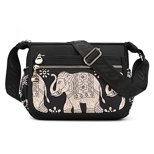 FORRICA Umhängetasche Damen Große Bunte Crossbody Handtasche Frauen Leichte Nylon Schultertasche Multi Taschen Elefant von FORRICA