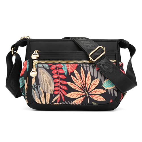 FORRICA Umhängetasche Damen Große Bunte Crossbody Handtasche Frauen Leichte Nylon Schultertasche Multi Taschen Laub von FORRICA
