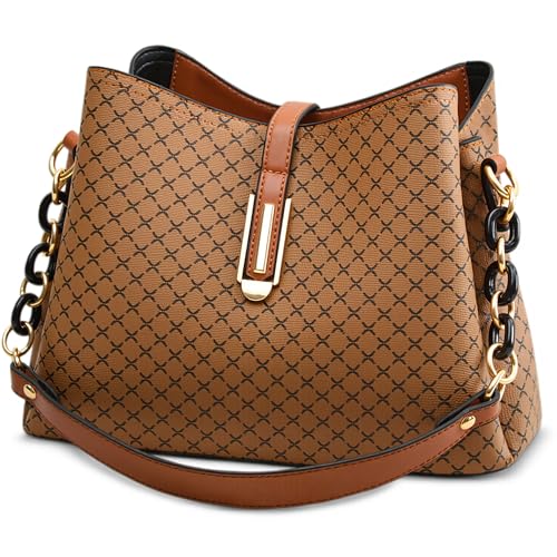 FORRICA Umhängetasche Damen Handtasche Mode Frauen Crossbody Tasche PU Leder Retro Schultertasche mit 3 Große Taschen Bräunliches Gelb von FORRICA