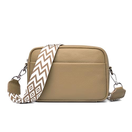 FORRICA Umhängetasche Damen Kleine Leder Mädchen Crossbody Tasche Modische Frauen Schultertasche mit Breiter Gurt Khaki von FORRICA