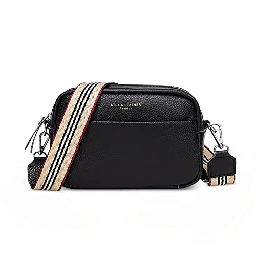 FORRICA Umhängetasche Damen Kleine Leder Mädchen Crossbody Tasche Modische Frauen Schultertasche mit Breiter Gurt Schwarz B von FORRICA