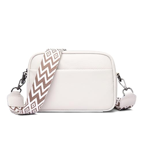 FORRICA Umhängetasche Damen Kleine Leder Mädchen Crossbody Tasche Modische Frauen Schultertasche mit Breiter Gurt Weiß A von FORRICA