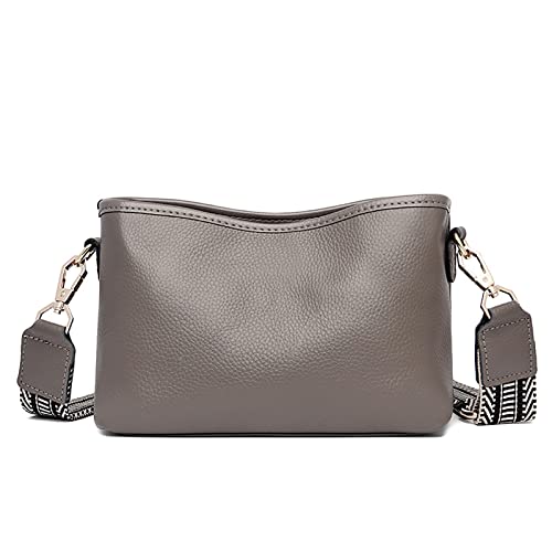 FORRICA Umhängetasche Damen Leder Elegante Crossbody Tasche Frauen Kleine Schultertasche mit Modische Breiter Gurt Grau von FORRICA