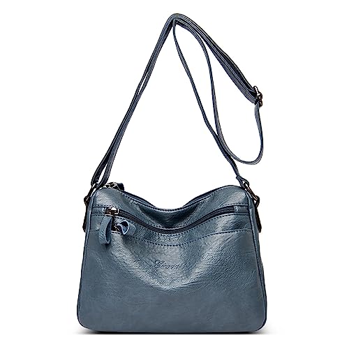 FORRICA Umhängetasche Damen Mittelgroße Elegante Schultertasche Mehrere Taschen Frauen Crossbody Bag PU Leder für Shopper Reisen Arbeit Blau von FORRICA