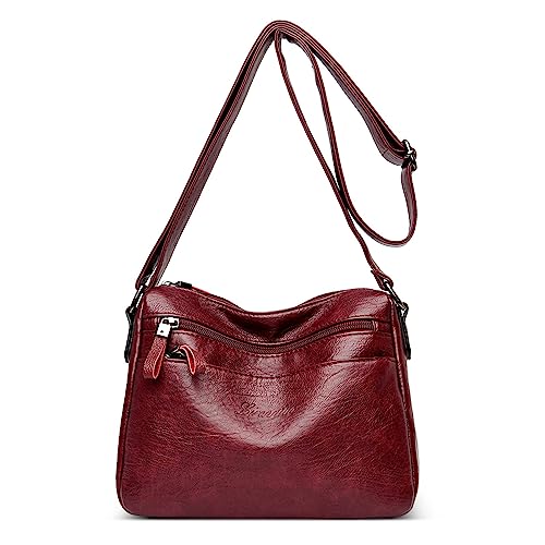 FORRICA Umhängetasche Damen Mittelgroße Elegante Schultertasche Mehrere Taschen Frauen Crossbody Bag PU Leder für Shopper Reisen Arbeit Rot von FORRICA