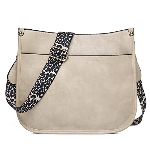 FORRICA Umhängetasche Damen Mode Schultertaschen Frauen PU Leder Crossbody Tasche Groß Leoparden Schultergurt Elfenbeinfarben von FORRICA