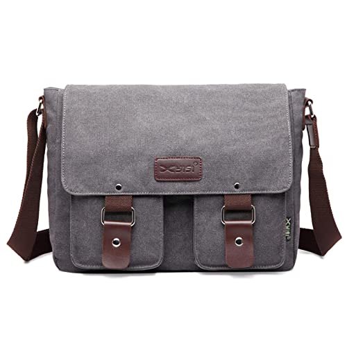 FORRICA Umhängetasche Herren Casual Schultertasche Segeltuch Kuriertasche Männer Reise Schule Messenger Bag Geschäft Arbeit Outdoor Aktentasche Grau von FORRICA