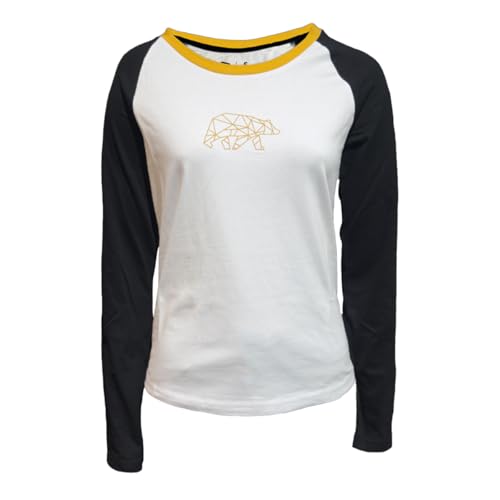 FORSBERG Longsleeve Damen Shirt Langarm zweifarbig mit polygonem Bären Logo auf der Brust, Farbe:weiß/Bronze, Größe:M von FORSBERG