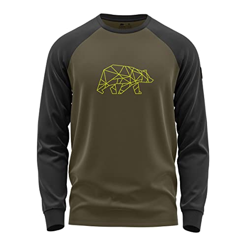 FORSBERG Longsleeve Raglar Shirt Langarm zweifarbig grau schwarz mit polygonem Bären Logo auf der Brust, Farbe:Dark Oliv/schwarz, Größe:3XL von FORSBERG