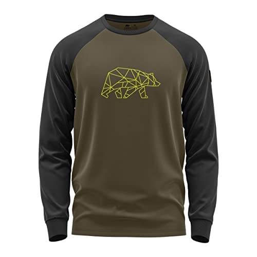 FORSBERG Longsleeve Raglar Shirt Langarm zweifarbig grau schwarz mit polygonem Bären Logo auf der Brust, Farbe:Dark Oliv/schwarz, Größe:S von FORSBERG