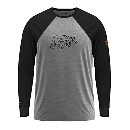 FORSBERG Longsleeve Raglar Shirt Langarm zweifarbig grau schwarz mit polygonem Bären Logo auf der Brust, Farbe:grau/schwarz, Größe:M von FORSBERG