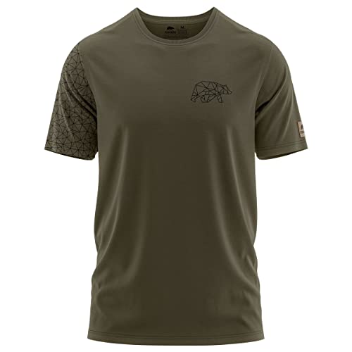 FORSBERG Thyrison T-Shirt Rundhals mit Brustlogo Bär mit Polygon Design hochwertig robust hellgrau Melange für Herren, Farbe:dunkeloliv/schwarz, Größe:XXL von FORSBERG
