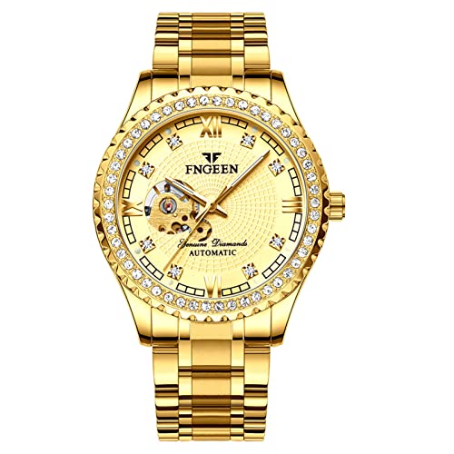 Automatische mechanische Herren-Armbanduhr, wasserdicht, Edelstahl, Luxus-Business-Armbanduhr für Herren, selbstaufziehend, leuchtend, gold, Armband von FORSINING