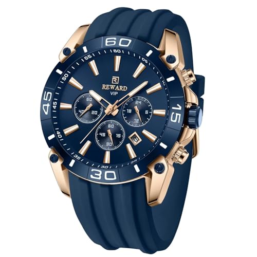 Analoge Quarz Herrenuhr Casual Chronograph Sport Armbanduhr Datum Kalender Mode Business Uhren für Herren Silikonarmband, Blau von FORSINING