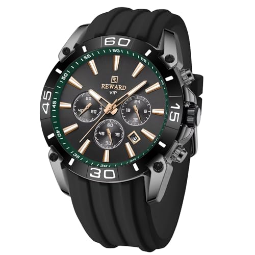 Analoge Quarz Herrenuhr Casual Chronograph Sport Armbanduhr Datum Kalender Mode Business Uhren für Herren Silikonarmband, Schwarz von FORSINING