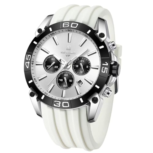Analoge Quarz Herrenuhr Casual Chronograph Sport Armbanduhr Datum Kalender Mode Business Uhren für Herren Silikonarmband, weiß von FORSINING