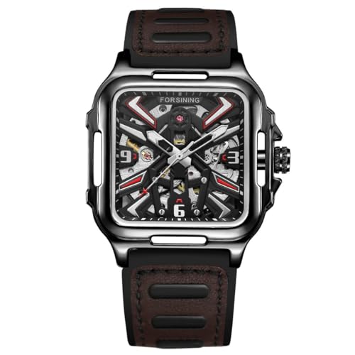 FORSINING Automatische mechanische Armbanduhr für MeMenns wasserdichte Uhren mit Edelstahl-Skelett transparentem Zifferblatt mit Schnitzerei, Schwarz von FORSINING