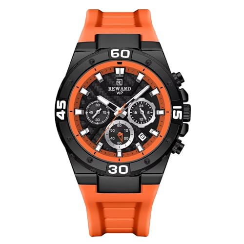 Casual Sport Herrenuhr Analoge Quarz Big Dial Mode Armbanduhr für Herren Kalender Datum Geschäftsuhren Luminous, Orange von FORSINING