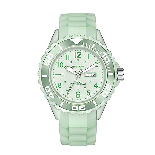 FORSINING Damen-Armbanduhr, analog, Quarz, Sport-Armbanduhr, Silikonband, wasserdicht, für Krankenschwestern, Kalender, Datumsanzeige, 24 Stunden mit Sekundenzeiger, grün, Armband von FORSINING