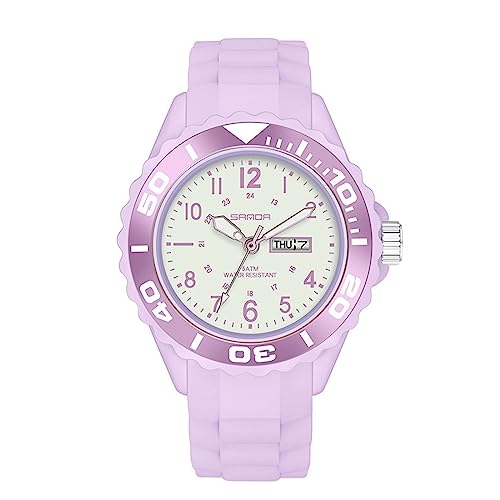 FORSINING Damen-Armbanduhr, analog, Quarz, Sportarmbanduhren, Silikonarmband, wasserdicht, Krankenschwesteruhr, Kalender, Datumsanzeige, 24 Stunden mit Sekundenzeiger, violett, Gurt von FORSINING