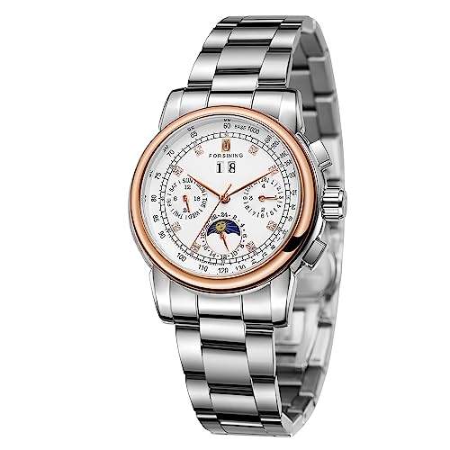 FORSINING Damen-Automatikuhr, selbstaufziehend, Kalender, Retro, Multi-Zifferblatt, Mondphasen-Armbanduhr mit Edelstahlarmband, Rosegoldweiß, Armband FORSINING Damen-Automatikuhr, selbstaufziehend, Kalender, Retro, Multi-Zifferblatt, Mondphasen-Armbanduhr mit Edelstahlarmband, Rosegoldweiß, Armband von FORSINING