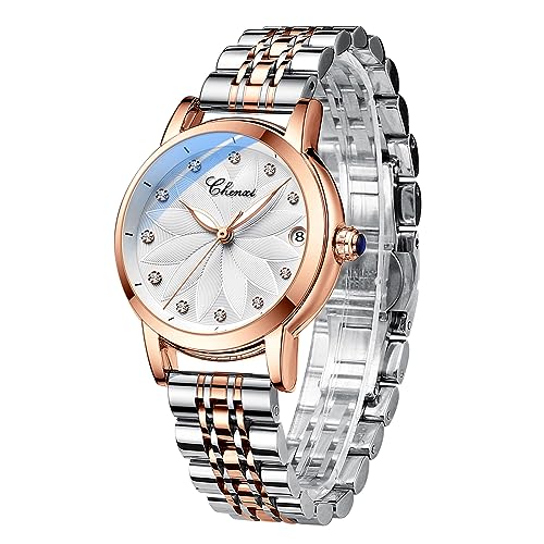 FORSINING Automatische mechanische Damenuhr, rotgoldenes Edelstahlband, luxuriöses Skelett-Zifferblatt, elegante Damen-Armbanduhr, 88304, Modern von FORSINING