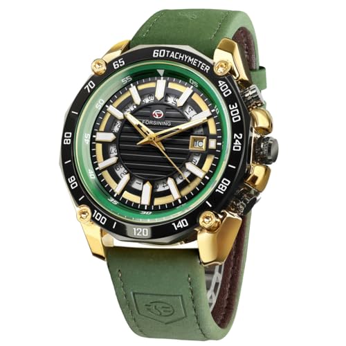 FORSINING Grüne Automatikuhr Edelstahl Datum Uhr Leuchtende Männer Business Mechanische Armbanduhr, Grün von FORSINING