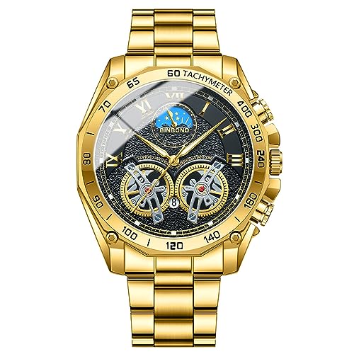 FORSINING Herren-Armbanduhr, Edelstahl, Quarz, analog, Business-Armbanduhr, Tourbillon-Design, großes Zifferblatt, Militär-Uhren, wasserdicht, gold von FORSINING