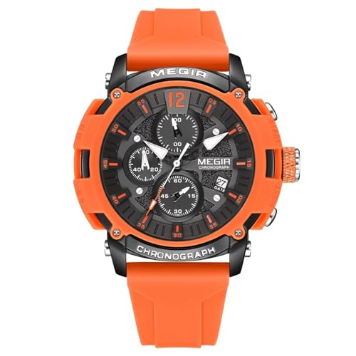 FORSINING Herren-Armbanduhr, Quarz, analog, Sport, Chronograph, lässig, wasserdicht, Kalender, Datumsanzeige, Herren-Armbanduhr, leuchtend, Orange von FORSINING