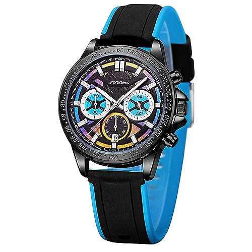 FORSINING Herren-Armbanduhr, Quarz, analog, Sport, Chronograph, lässig, wasserdicht, Silikon, Militär-Armbanduhr, Business, blau von FORSINING