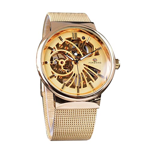 FORSINING Herren-Armbanduhr, Skelett-Zifferblatt, luxuriös, mechanische Uhren, Sport-Armbanduhr, Herren-Automatikuhr, Mesh-Edelstahl, gold von FORSINING